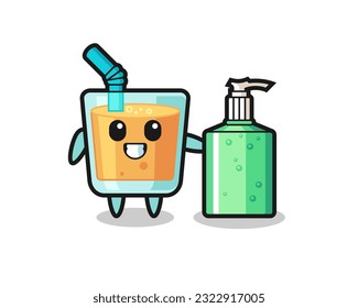 cute orange juice cartoon with hand sanitizer , cute style design for t shirt, sticker, logo element