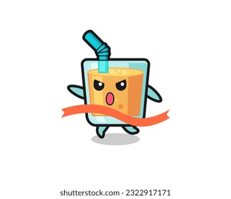 cute orange juice illustration is reaching the finish , cute style design for t shirt, sticker, logo element
