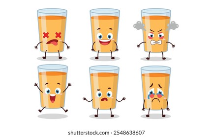 cute orange juice with many expressions design illustration