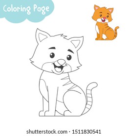 Cute orange kitten illustration for coloring book/page