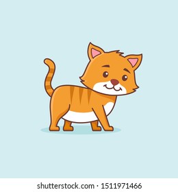 Cute orange kitten illustration, vector animal pet