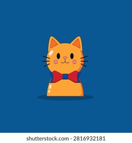 Cute orange kitten wearing a stylish red bow tie vector illustration against solid blue background