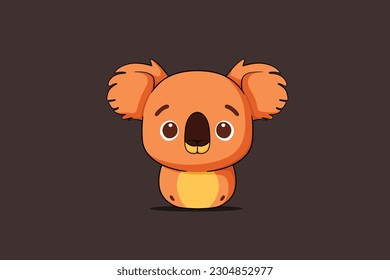 Cute orange koala bear with line on dark brown background