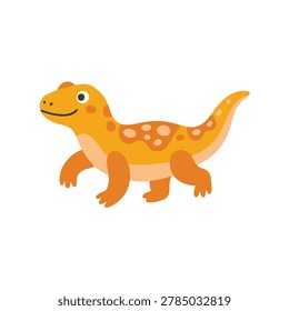 Cute orange komodo dragon crawling vector illustration, funny lizard cartoon character walking