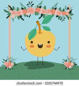 cute orange in landscape kawaii character