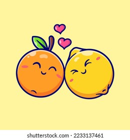 Ilustración Del Icono Del Vector De Caricaturas De Frutas De Cute Orange Y De Pareja De Limón. Vector Premium Aislado Con Concepto De Icono De Amigo De Frutas. Estilo de dibujo plano