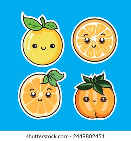 cute orange lemon fruits orange peach pear sticker for kids set of 4 learning
