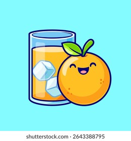 Cute Orange Lemon Juice Cartoon Vector Icon Illustration. Food Drink Icon Concept Isolated Premium Vector. Flat Cartoon Style