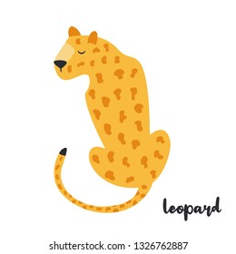 Cute orange leopard on white background. Animal character. African inhabitant