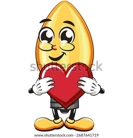 cute orange light bulb mascot cartoon character isolated vector illustration holding a big heart, work of hand drawn