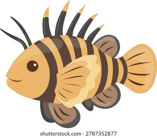 Cute orange lionfish tropical fish character illustration