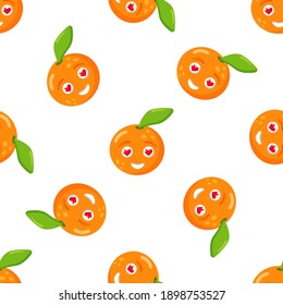 Cute Orange in love emoticon  seamless pattern on white background vector for wallpapers, banners, wrapping paper, posters, scrapbooking, pillow, cups and fabric children design. 