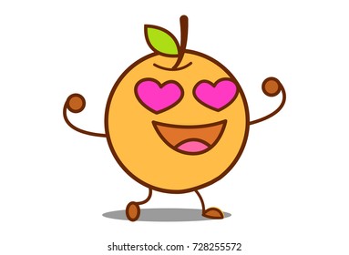 Cute Orange in Love. Vector Illustration. Isolated on white background.