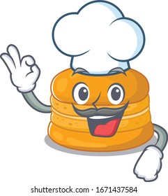 Cute orange macaron cartoon character wearing white chef hat