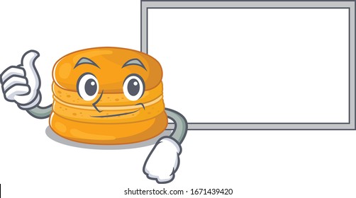cute orange macaron cartoon character Thumbs up bring a white board