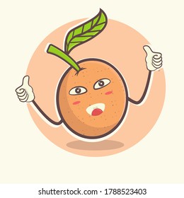 cute orange mascot design illustration holding his thumb, line art design, summer concept, vector illustration
