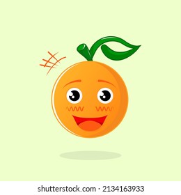 cute orange mascot illustration with happy expression. suitable for logo, icon, symbol, t-shirt design. green, orange and white