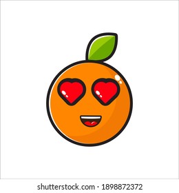 cute orange mascot with love eyes, cute orange character on white background vector eps 10