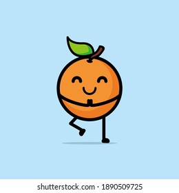 Cute Orange Mascot Vector Illustration. With Simple, Fun, Happy, And Line Style. With Orange Yoga Meditation . Recomended For Children Illustration, Fruit Shop Or Orange Juice Shop.