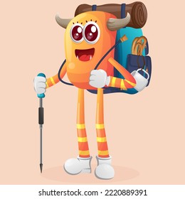 Cute orange monster adventure trekking. Perfect for kids, small business or e-Commerce, merchandise and sticker, banner promotion, blog or vlog channel
