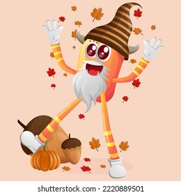 Cute orange monster celebrate autumn. Perfect for kids, small business or e-Commerce, merchandise and sticker, banner promotion, blog or vlog channel
