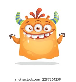 Cute orange monster. Happy Halloween mascot character. Best for kid parties designs, t-shirt and posters. Vector illustration.