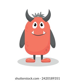 Cute orange monster with horns in flat style isolated on white background. Vector illustration