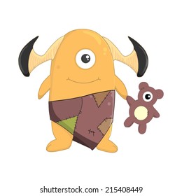 Cute Orange Monster. Isolated on white Vector Illustration