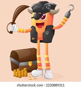 Cute orange monster pirate character. Perfect for kids, small business or e-Commerce, merchandise and sticker, banner promotion, blog or vlog channel
