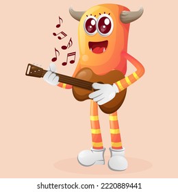 Cute orange monster playing guitar. Perfect for kids, small business or e-Commerce, merchandise and sticker, banner promotion, blog or vlog channel
