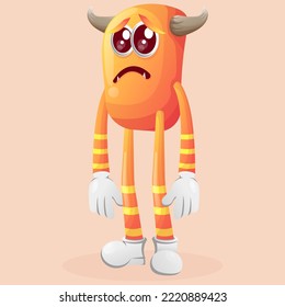 Cute orange monster with sad expression. Perfect for kids, small business or e-Commerce, merchandise and sticker, banner promotion, blog or vlog channel
