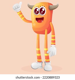 Cute orange monster thumbs up. Perfect for kids, small business or e-Commerce, merchandise and sticker, banner promotion, blog or vlog channel
