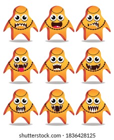 Cute orange monsters Vector set of cartoon monsters isolated. Design for print, decoration, t-shirt, illustration, or sticker