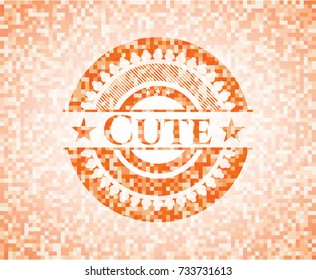 Cute orange mosaic emblem with background