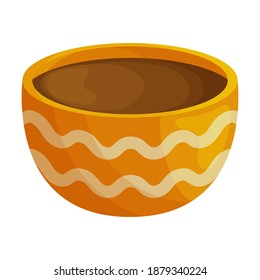 Cute orange mug with an ornament and hot drink. Isolated object in the white background. Flat style illustration.