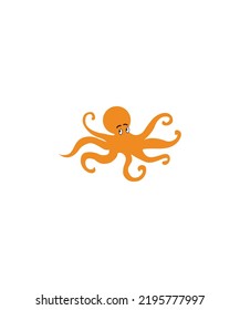 Cute orange octopus cartoon vector isolated on white background 