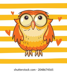 cute orange owl character vector