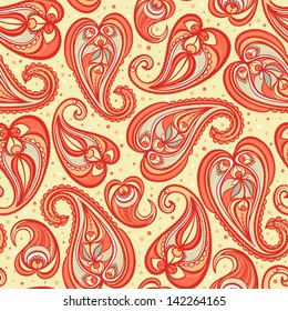 cute orange paisley pattern on a yellow background. vector illustration 