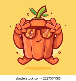 cute orange paprika character mascot with peace sign hand gesture isolated cartoon in flat style design
