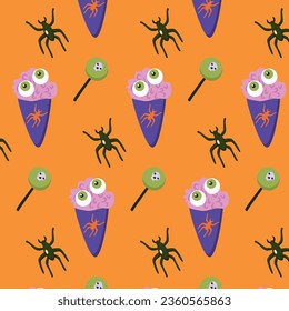 cute orange pattern of Halloween of zombie food