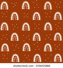Cute orange pattern hearts with rainbows. Children's textiles. Digital paper scrapbook for kids.