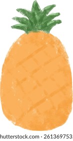 Cute orange pineapple doodle hand drawn watercolour crayon kids illustration story book digital sticker cutout healthy fruit Cartoon summer