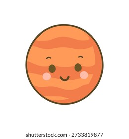 Cute Orange Planet Flat Icon Isolated on White Background Smiling Space Illustration for Astronomy and Kids