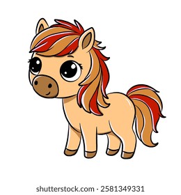 Cute orange pony cartoon character isolated on white background, icon vector