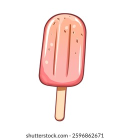 Cute orange popsicle with smiling face and green. Kawaii orange ice cream with happy face and stick