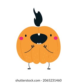 Cute Orange Pumpkin Character Having Fun at Halloween Holiday Vector Illustration