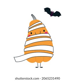 Personaje de calabaza naranja suave envuelto en correa blanca divirtiéndose en vectores de feriado de Halloween Ilustración