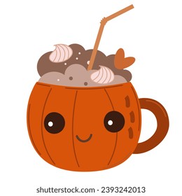 Cute orange pumpkin coffee cup vector