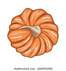 Cute orange pumpkin isolated on white background, stock vector illustration for design and decor, sticker, print
