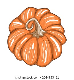 Calabaza naranja corta aislada en fondo blanco, ilustración vectorial de stock para diseño y decoración, pegatina, impresión